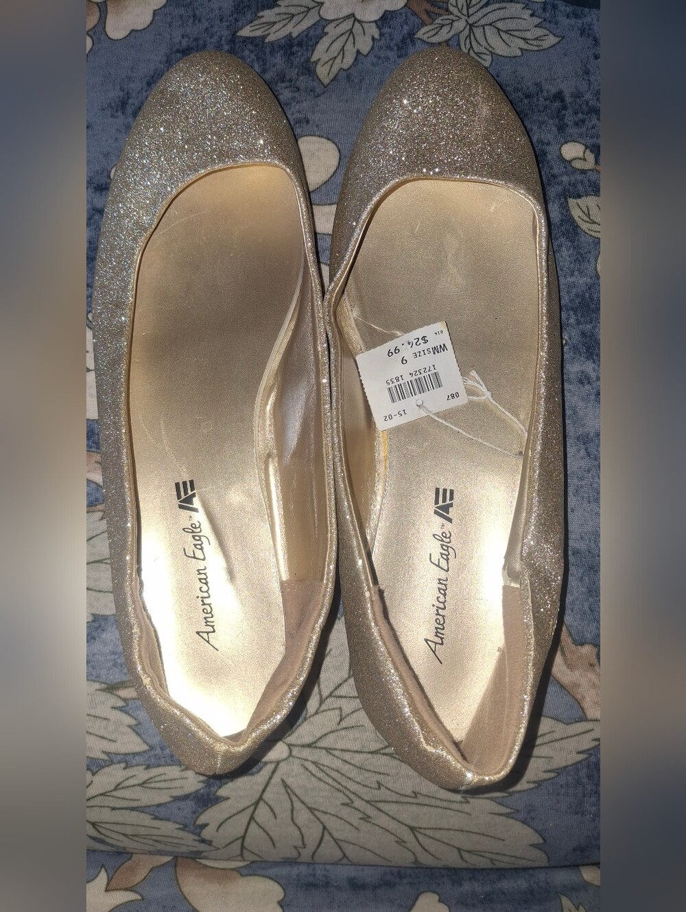 American Eagle Women's Glitter Ballet Flats Gold Champagne Size 9 Round Toe